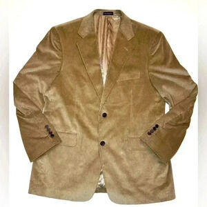 Stafford Essentials  Mens 42R Corduroy 2 Button Blazer Lined Khaki Sport Coat